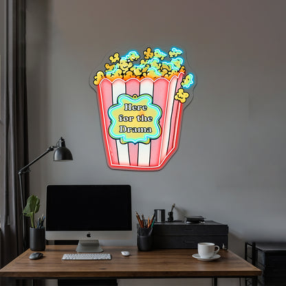 Here For The Drama Popcorn Neon Signs For Business