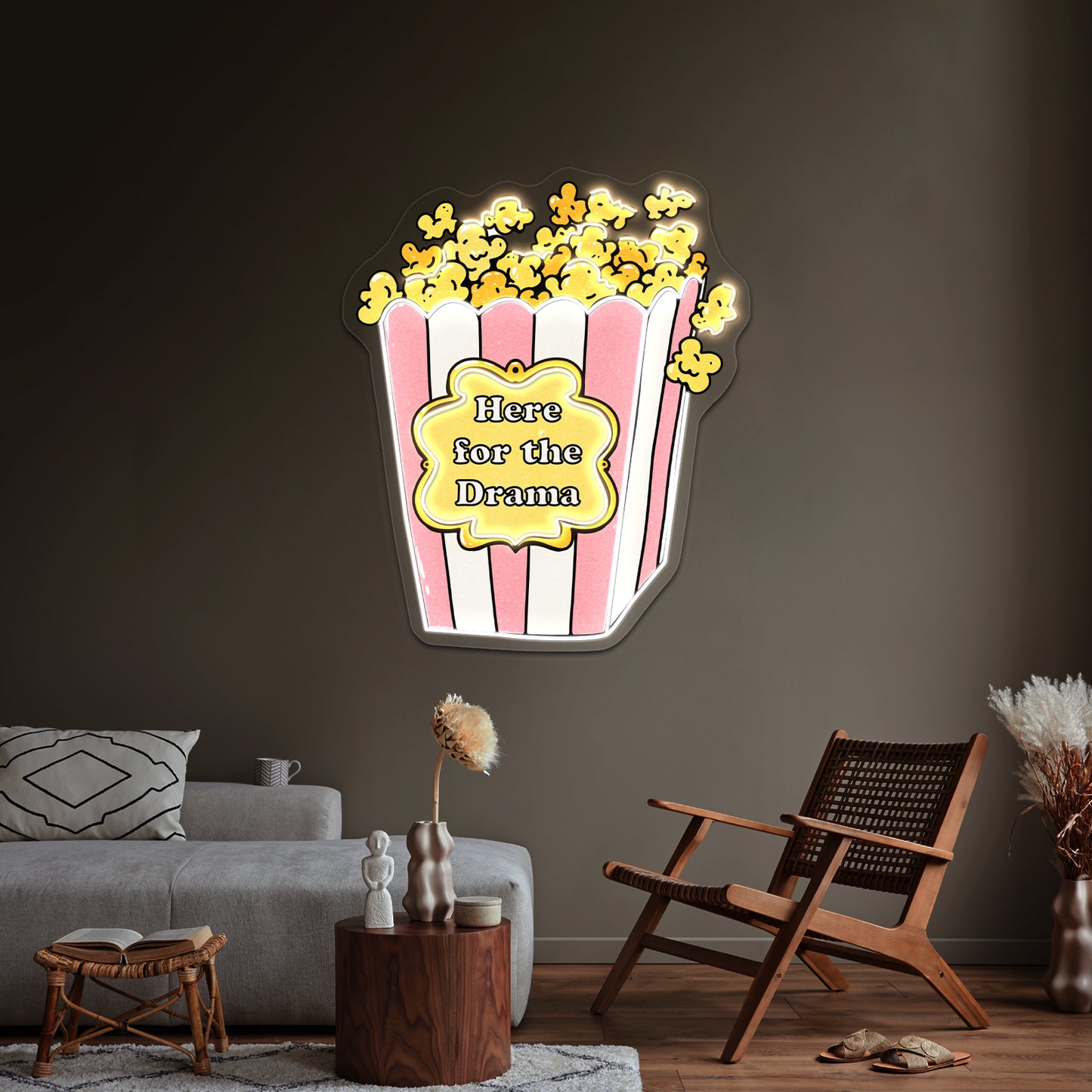 Here For The Drama Popcorn Neon Signs For Business