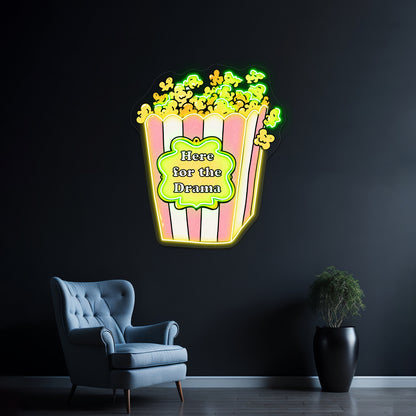 Here For The Drama Popcorn Neon Signs For Business