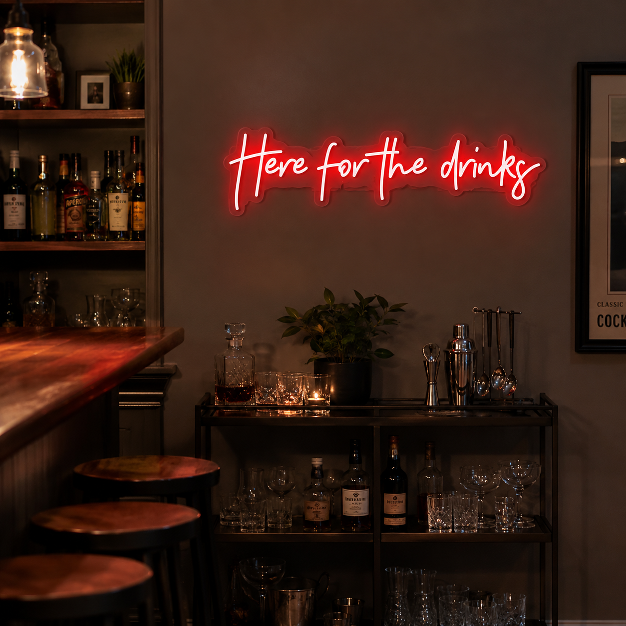 Here For The Drinks Wall Decor LED Neon Sign - 03 Real Lifestyle Scene