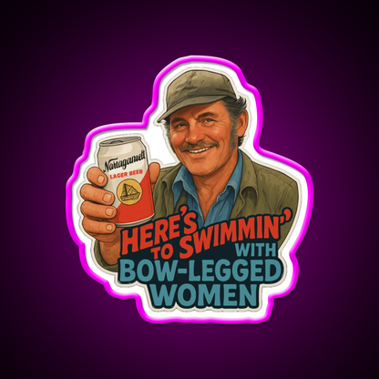 Heres To Swimmin Quint Jaws Movie Quote Beer Bar Decor Led Neon Sign Rgb Color - Neon sign mounted on wall in room