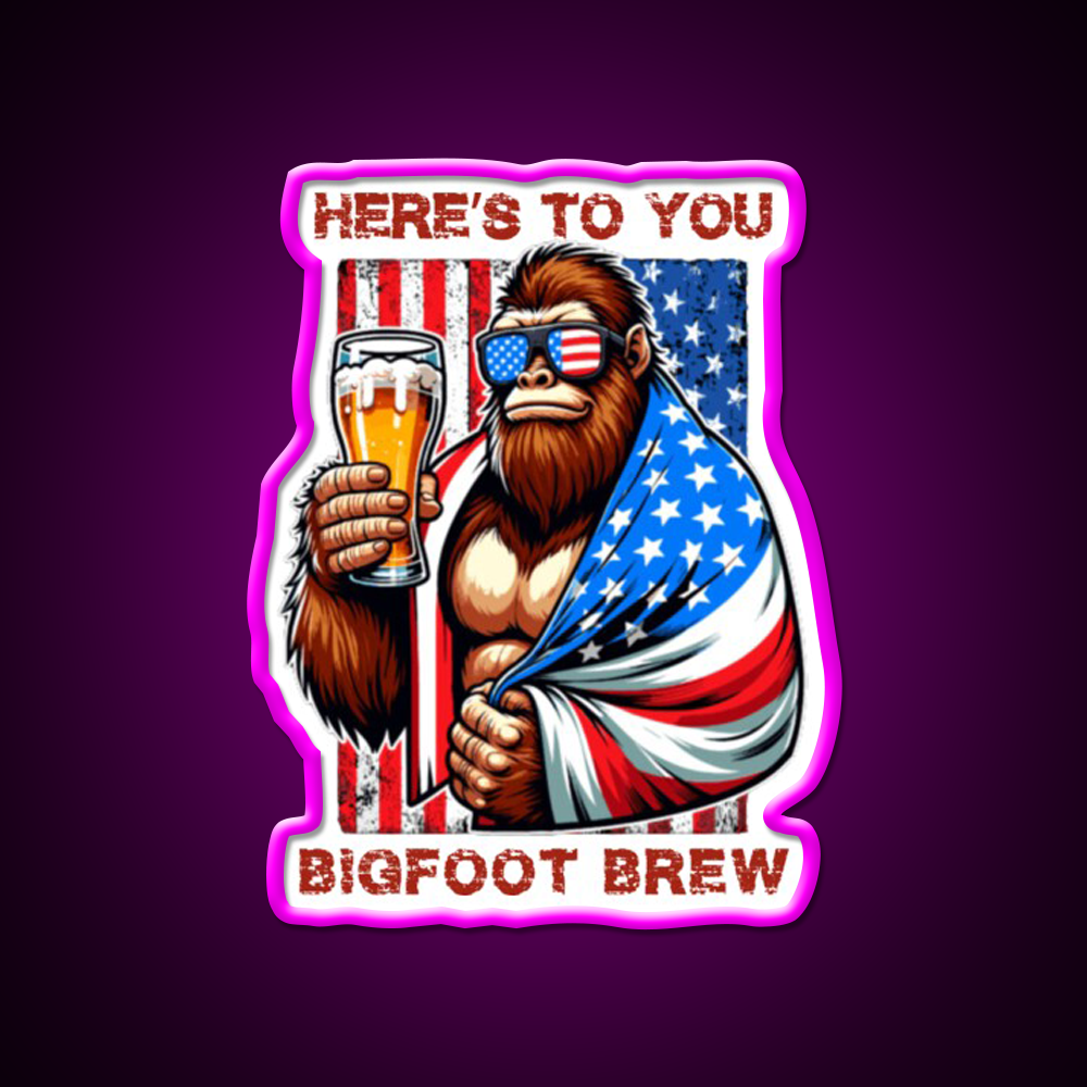Heres To You Bigfoot Brew Beer Bar Decor Led Neon Sign Rgb Color - Neon sign mounted on wall in room
