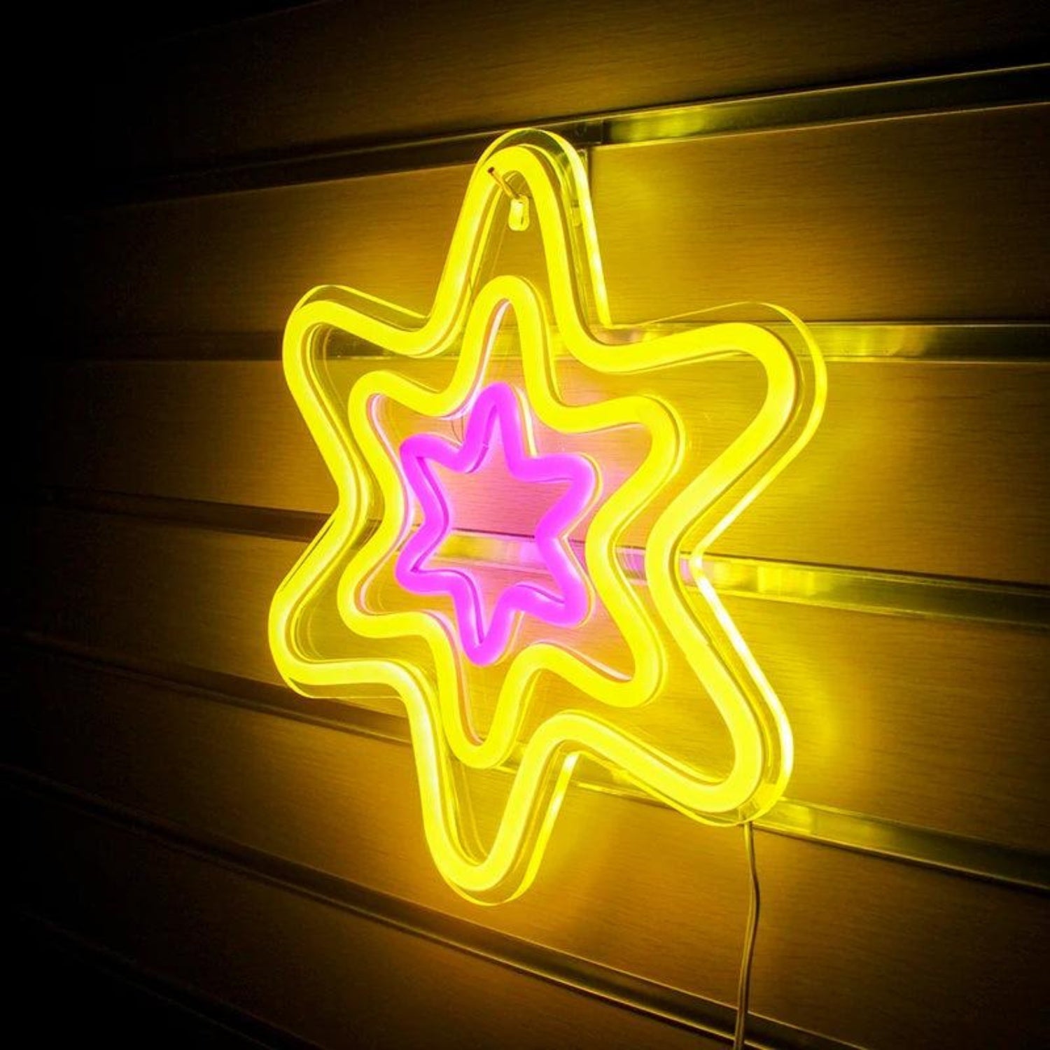 Hexagonal Star Yellow Purple Led Neon Sign For Kids Room Cafe Decor - Shineneon