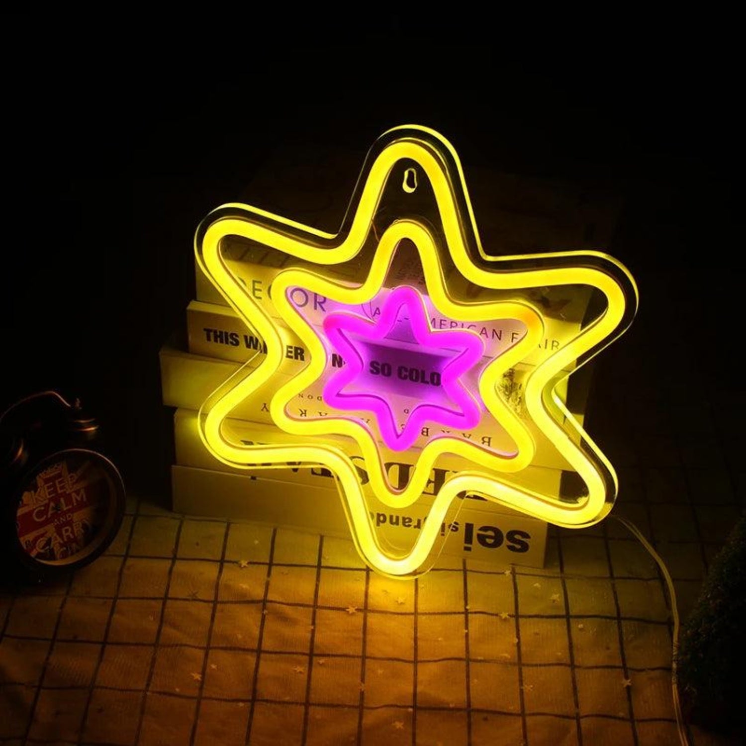 Hexagonal Star Yellow Purple Led Neon Sign For Kids Room Cafe Decor | Shineneon