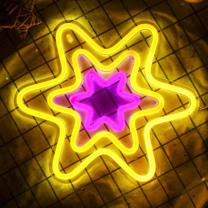 Hexagonal Star Yellow Purple Led Neon Sign For Kids Room Cafe Decor - Shineneon