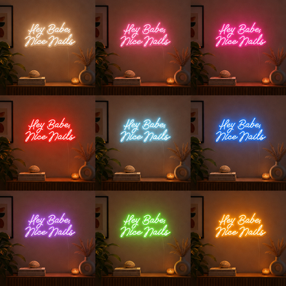 Hey Babe Nice Nails LED Neon Sign - 05 Color Grid