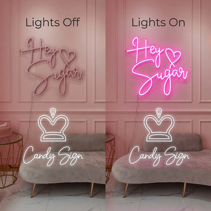Hey Sugar LED Neon Sign - 06 Day Night Comparison