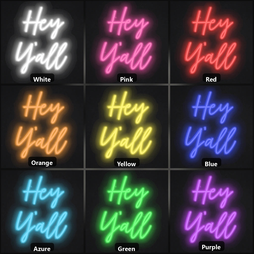 Hey Yall Vintage LED Neon Sign color grid