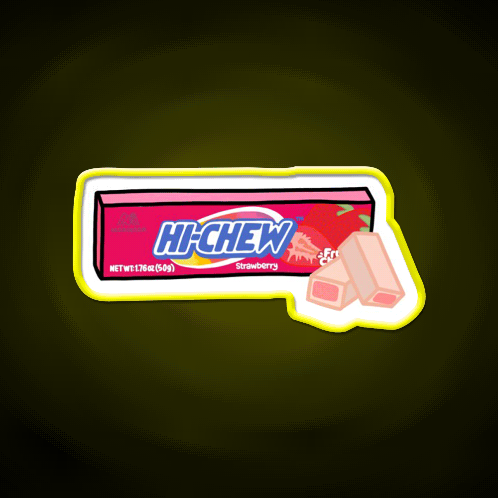 Hi Chew Strawberry Candy Snack Food Led Neon Sign Rgb Color - Custom LED neon sign front view