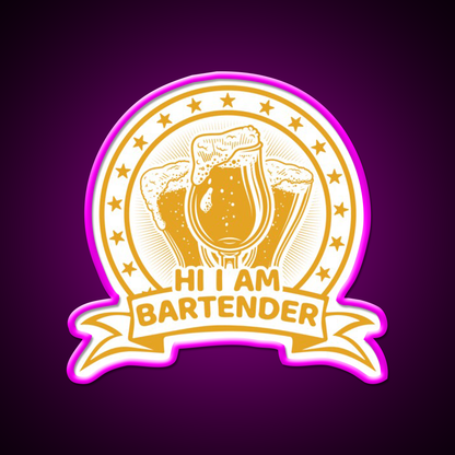 Hi I Am Bartender Man Cave Bar Led Neon Sign - Neon sign mounted on wall in room