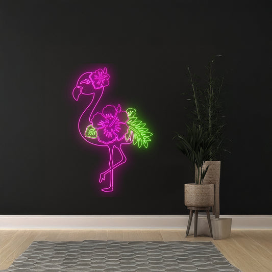 Hibiscus Flower Flamingo Led Sign