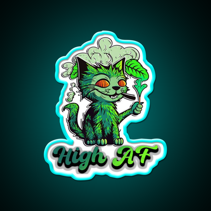 High Af Cat Stoner Hemp Inspired Green Leaf Led Neon Sign Rgb Color - Size and dimension reference