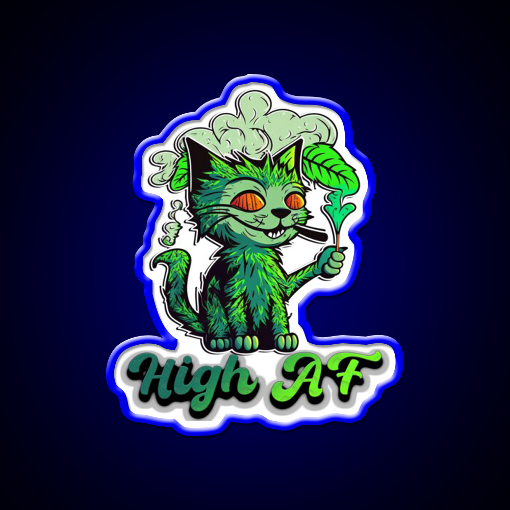 High Af Cat Stoner Hemp Inspired Green Leaf Led Neon Sign Rgb Color - LED neon sign view 5
