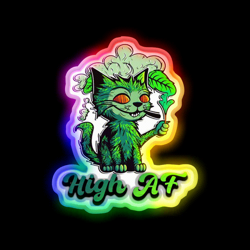 High Af Cat Stoner Hemp Inspired Green Leaf Led Neon Sign Rgb Color - LED neon sign close-up detail