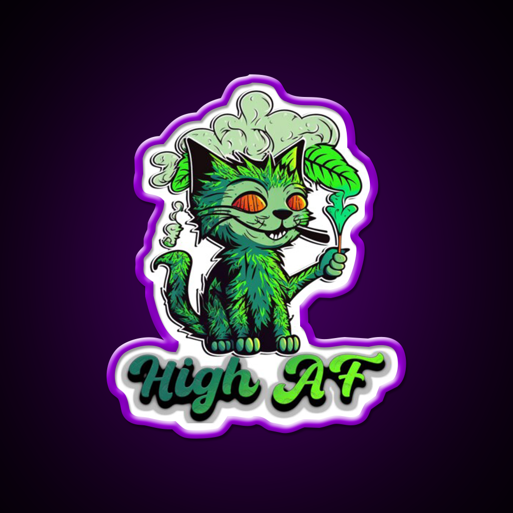 High Af Cat Stoner Hemp Inspired Green Leaf Led Neon Sign Rgb Color - LED neon sign view 9