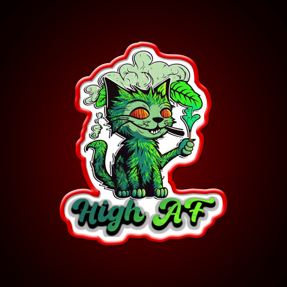High Af Cat Stoner Hemp Inspired Green Leaf Led Neon Sign Rgb Color - Shineneon