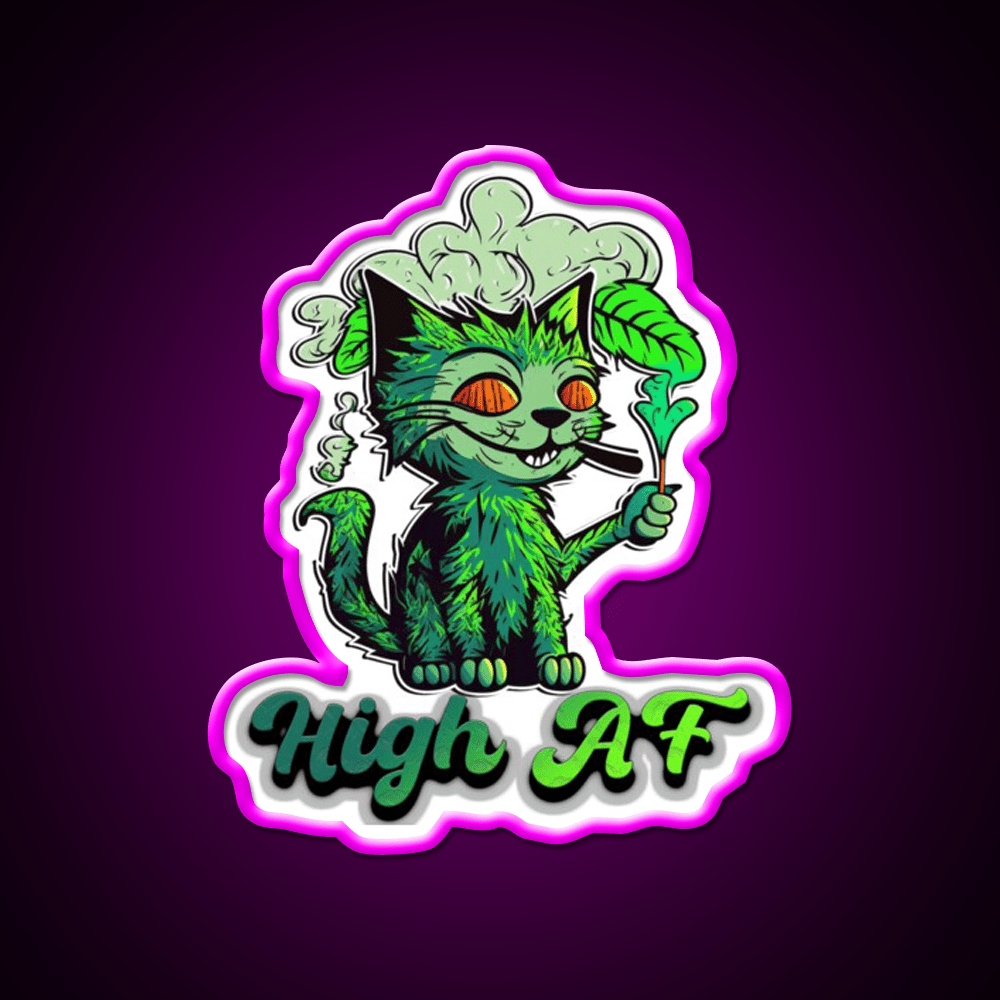 High Af Cat Stoner Hemp Inspired Green Leaf Led Neon Sign Rgb Color - Shineneon
