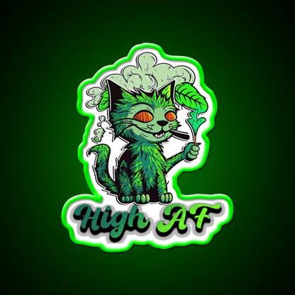 High Af Cat Stoner Hemp Inspired Green Leaf Led Neon Sign Rgb Color - Shineneon