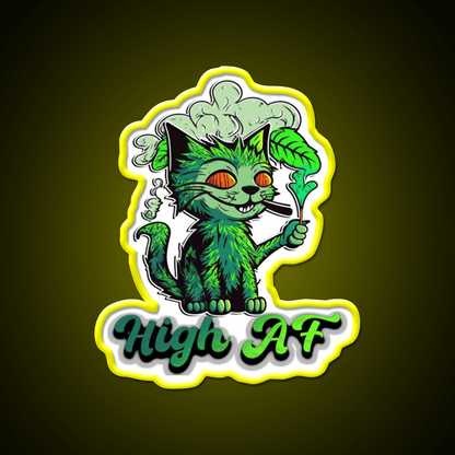 High Af Cat Stoner Hemp Inspired Green Leaf Led Neon Sign Rgb Color - Shineneon