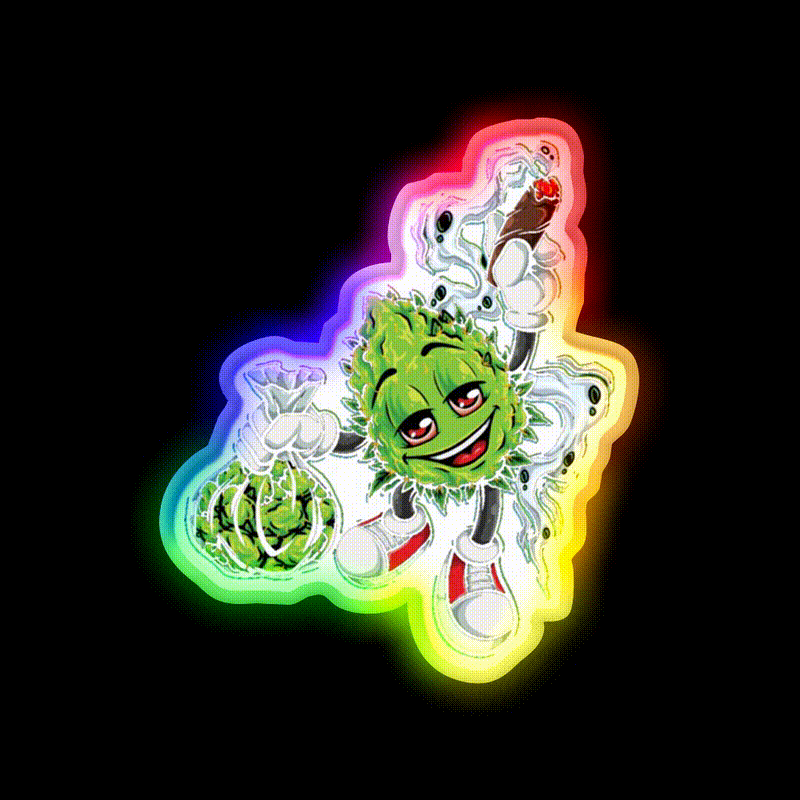 High Life Bud Nugz Happy Hemp Inspired Green Leaf Led Neon Sign Rgb Color - LED neon sign close-up detail