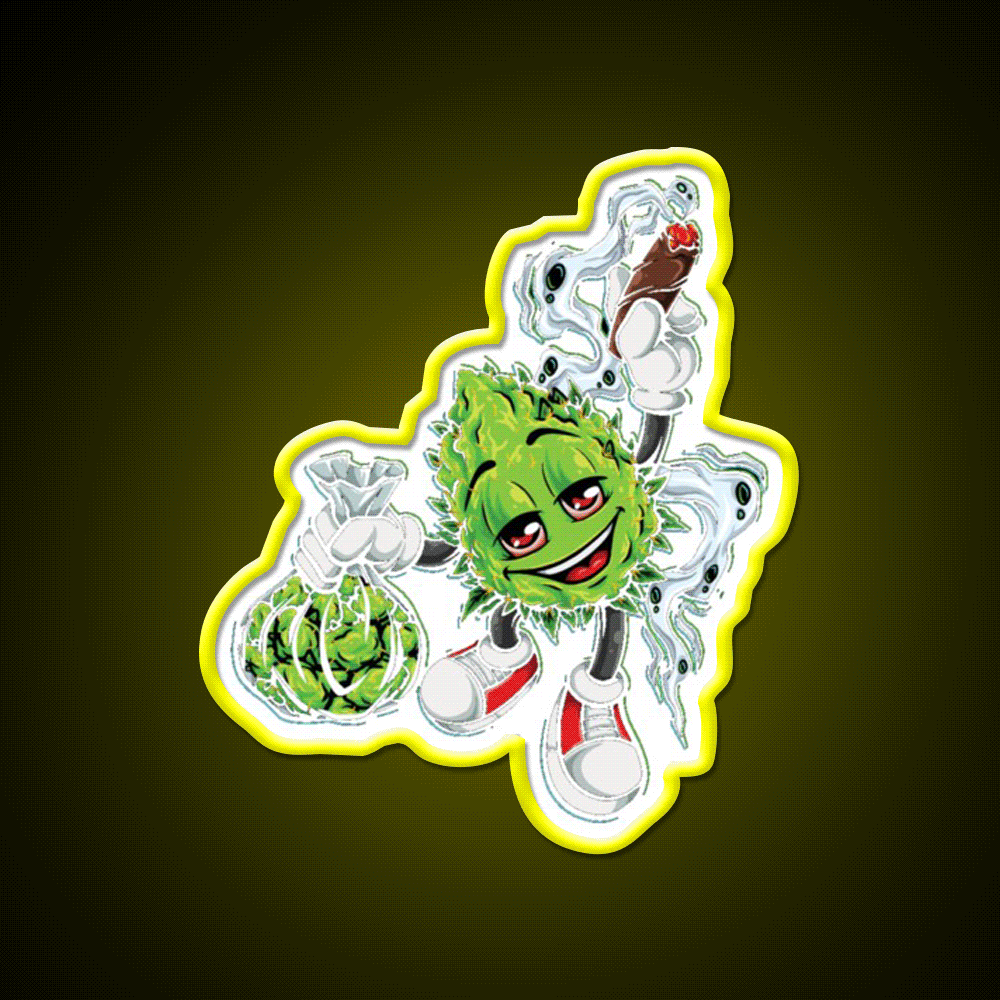High Life Bud Nugz Happy Hemp Inspired Green Leaf Led Neon Sign Rgb Color - Custom LED neon sign front view