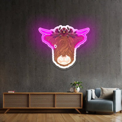 Highland Cow Flower Crown Art Neon Signs - Shineneon