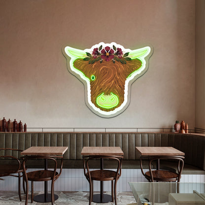 Highland Cow Flower Crown Art Neon Signs - Shineneon