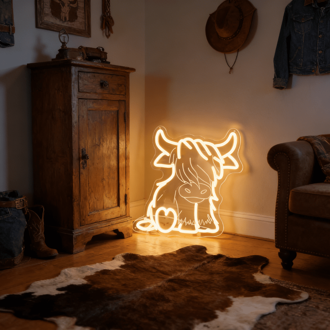 Highland Cow USB LED Neon Light Adorable Gift for Bedroom Home Decor Wall Light - Shineneon
