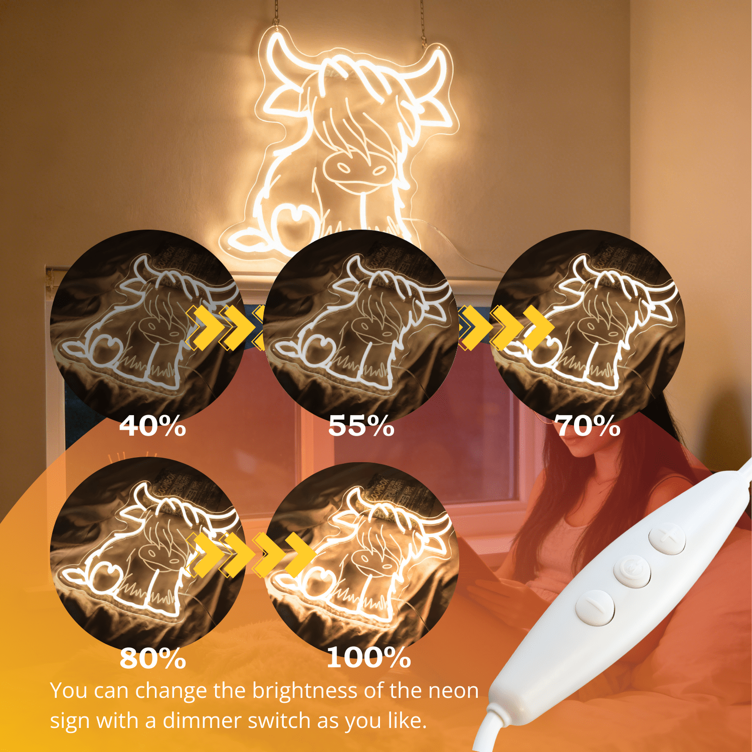 Highland Cow USB LED Neon Light Adorable Gift for Bedroom Home Decor Wall Light - Shineneon