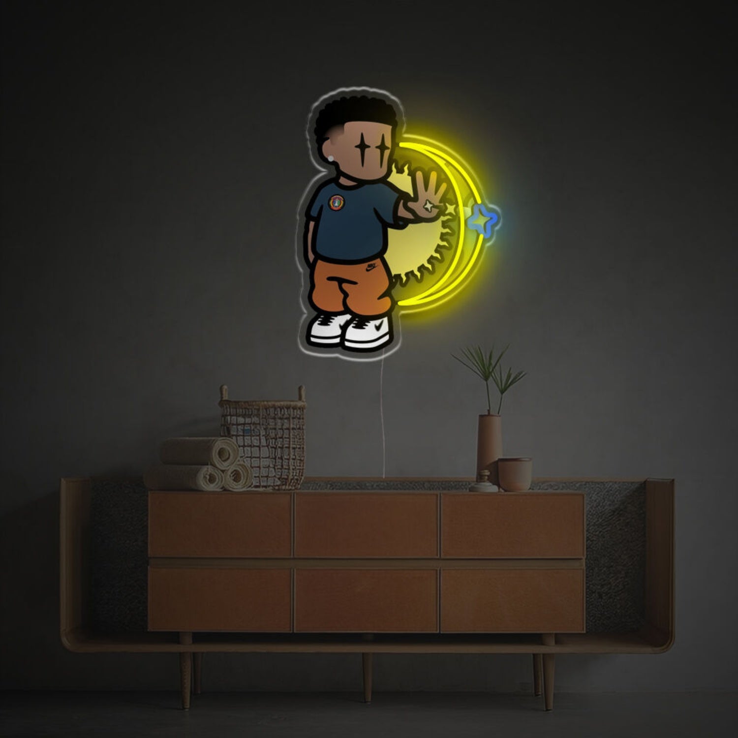 Hight Street Boy With Missing Moon Led Neon Acrylic Artwork | Shineneon