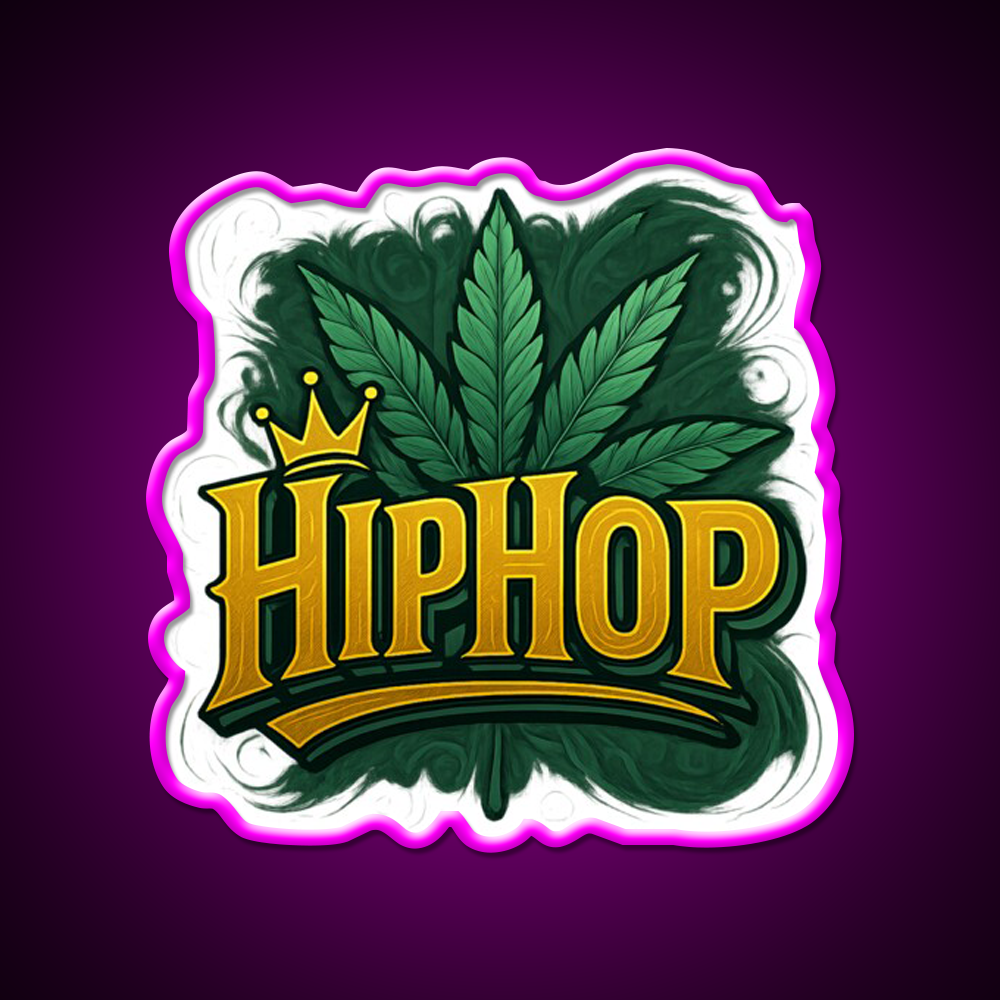 Hiphop Royalty Graffiti Meets Hemp Inspired Green Leaf Led Neon Sign Rgb Color - Neon sign mounted on wall in room