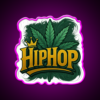 Hiphop Royalty Graffiti Meets Hemp Inspired Green Leaf Led Neon Sign Rgb Color - Neon sign mounted on wall in room