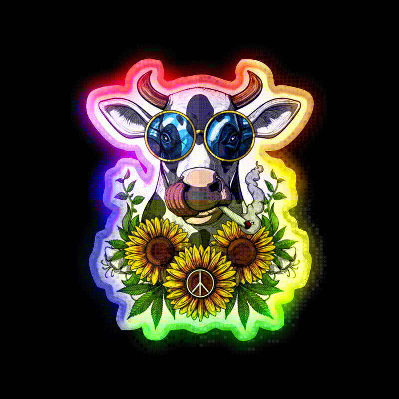 Hippie Cow Stoner Hemp Inspired Green Leaf Led Neon Sign Rgb Color - LED neon sign close-up detail