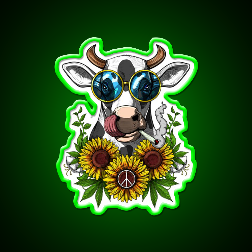 Hippie Cow Stoner Hemp Inspired Green Leaf Led Neon Sign Rgb Color - LED neon sign view 8