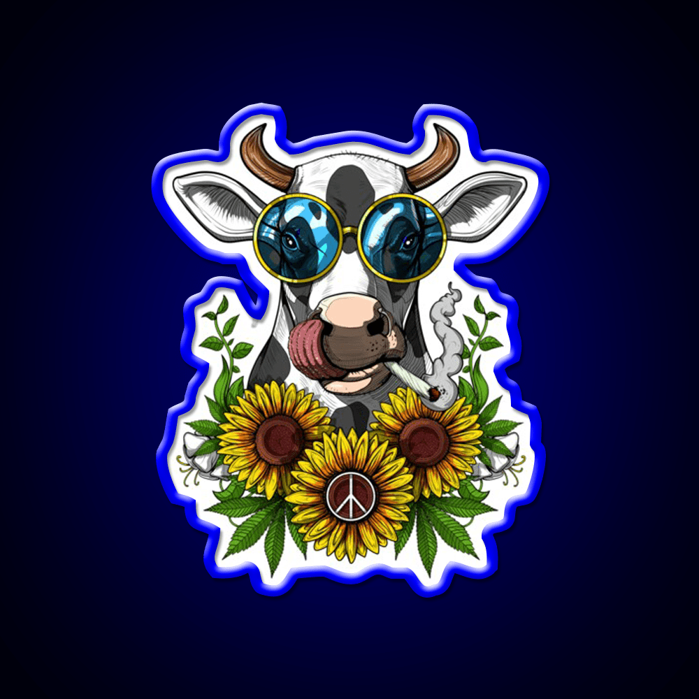 Hippie Cow Stoner Hemp Inspired Green Leaf Led Neon Sign Rgb Color - Shineneon