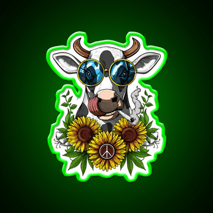 Hippie Cow Stoner Hemp Inspired Green Leaf Led Neon Sign Rgb Color - Shineneon