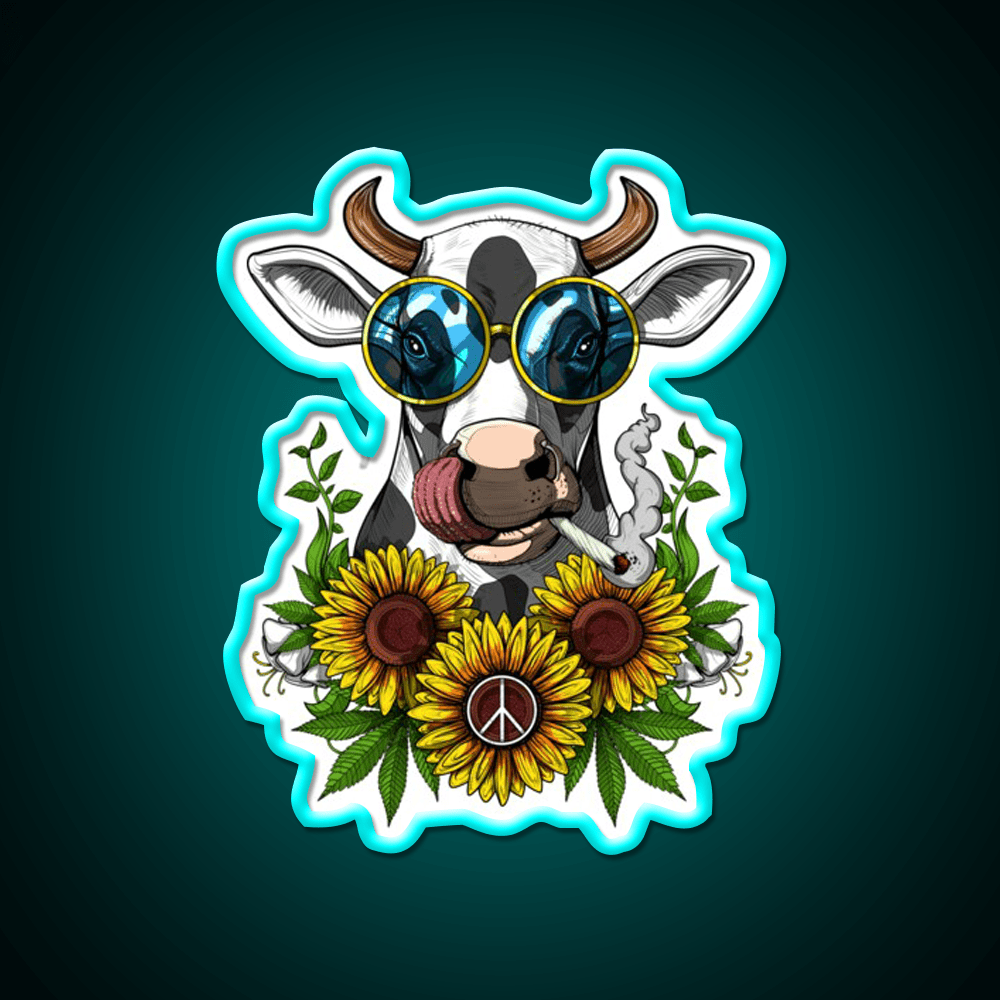 Hippie Cow Stoner Hemp Inspired Green Leaf Led Neon Sign Rgb Color - Shineneon