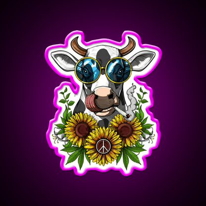 Hippie Cow Stoner Hemp Inspired Green Leaf Led Neon Sign Rgb Color - Shineneon