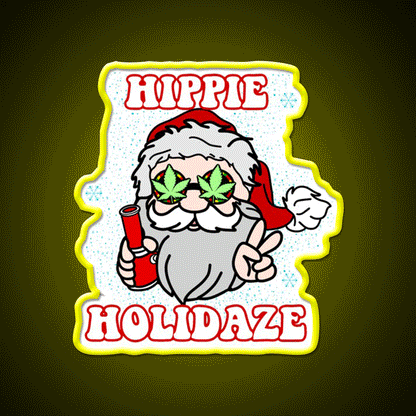 Hippie Holidaze Hemp Inspired Green Leaf Led Neon Sign Rgb Color - Custom LED neon sign front view