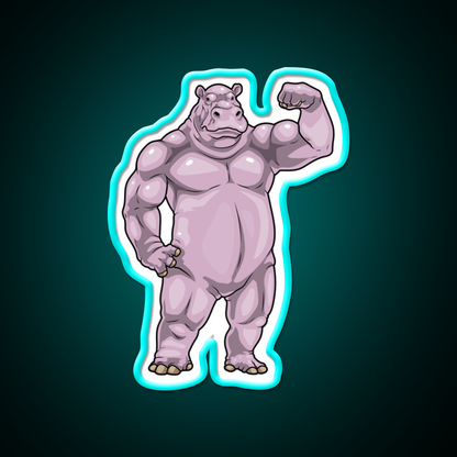 Hippo Bodybuilder Bodybuilding Gym Fitness Led Neon Sign Rgb Color - Size and dimension reference