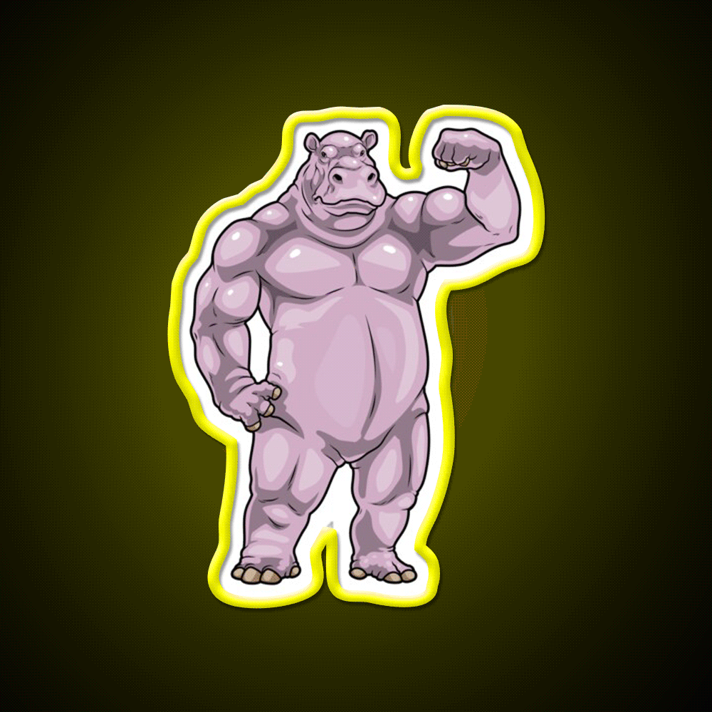 Hippo Bodybuilder Bodybuilding Gym Fitness Led Neon Sign Rgb Color - Custom LED neon sign front view