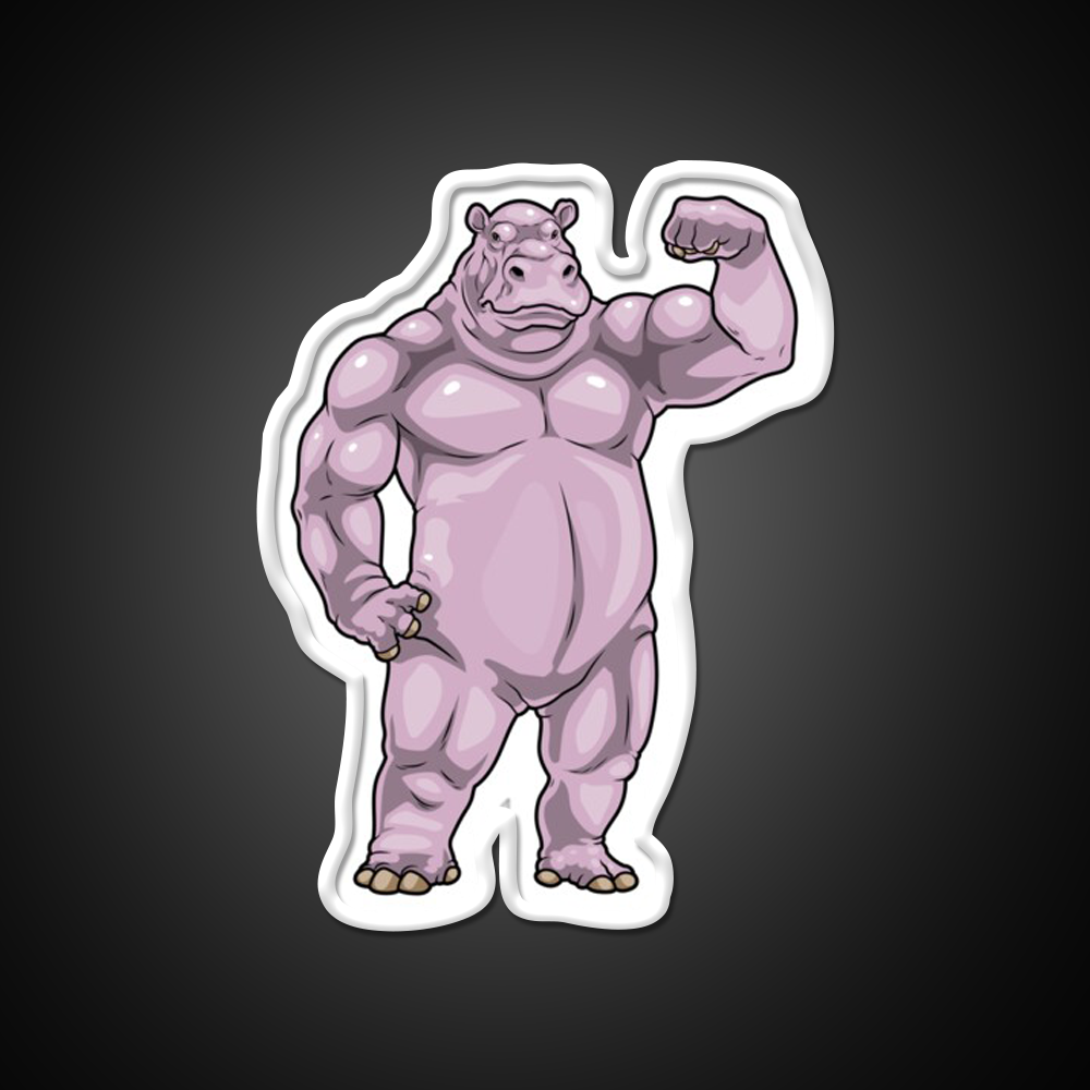 Hippo Bodybuilder Bodybuilding Gym Fitness Led Neon Sign Rgb Color - LED neon sign view 11
