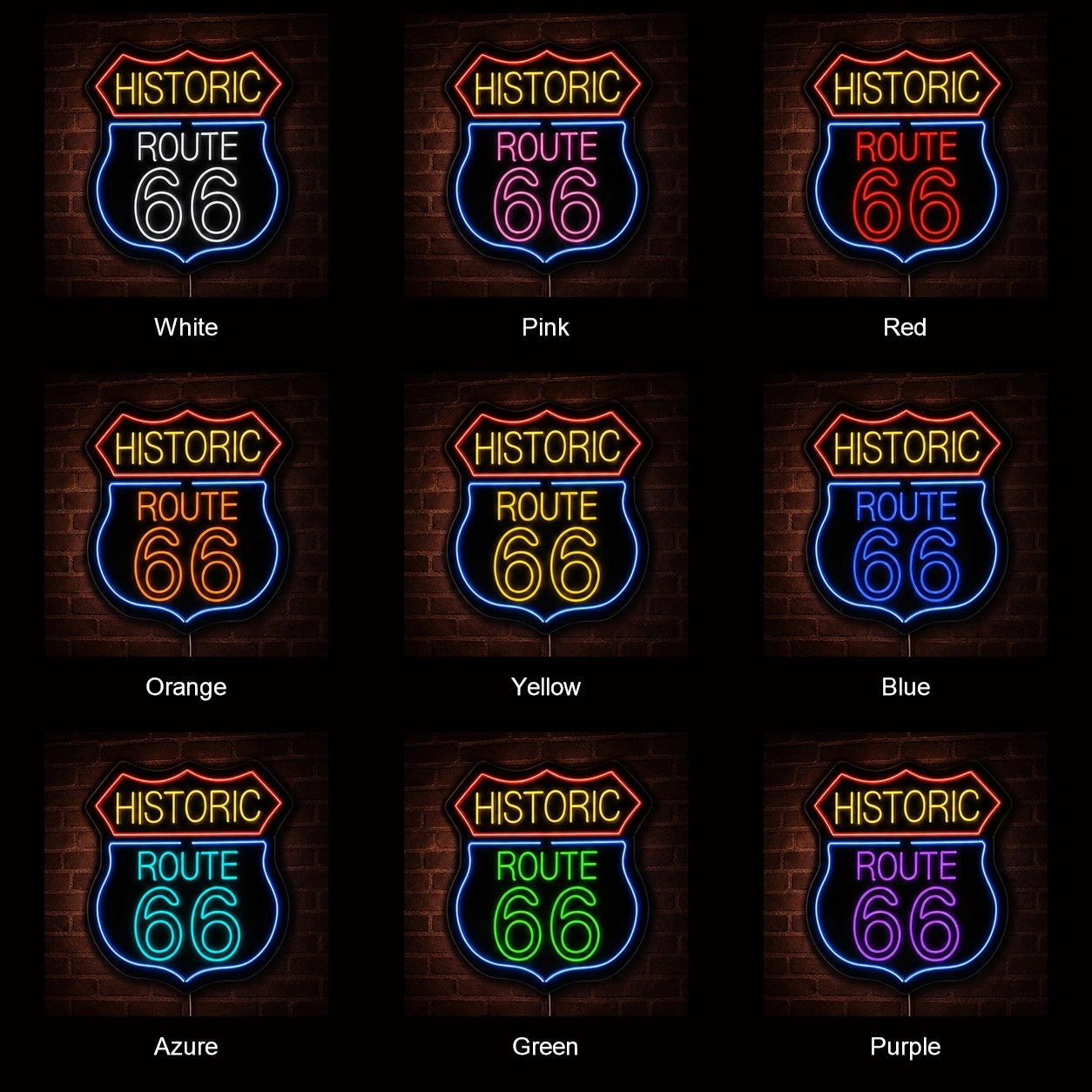 Historic Route 66 Bar LED Neon Sign color grid