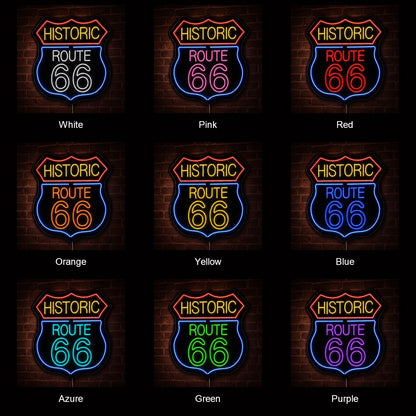 Historic Route 66 Bar LED Neon Sign color grid