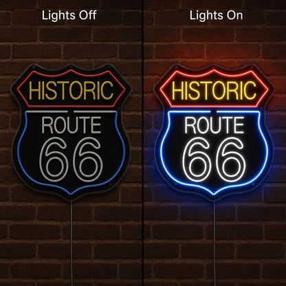 Historic Route 66 Bar LED Neon Sign day and night comparison