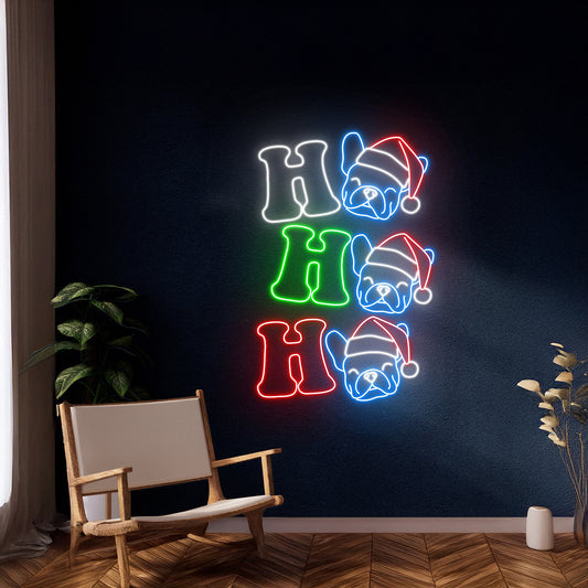 Ho Ho Ho French Bulldog Led Sign Christmas Room Wall Decor