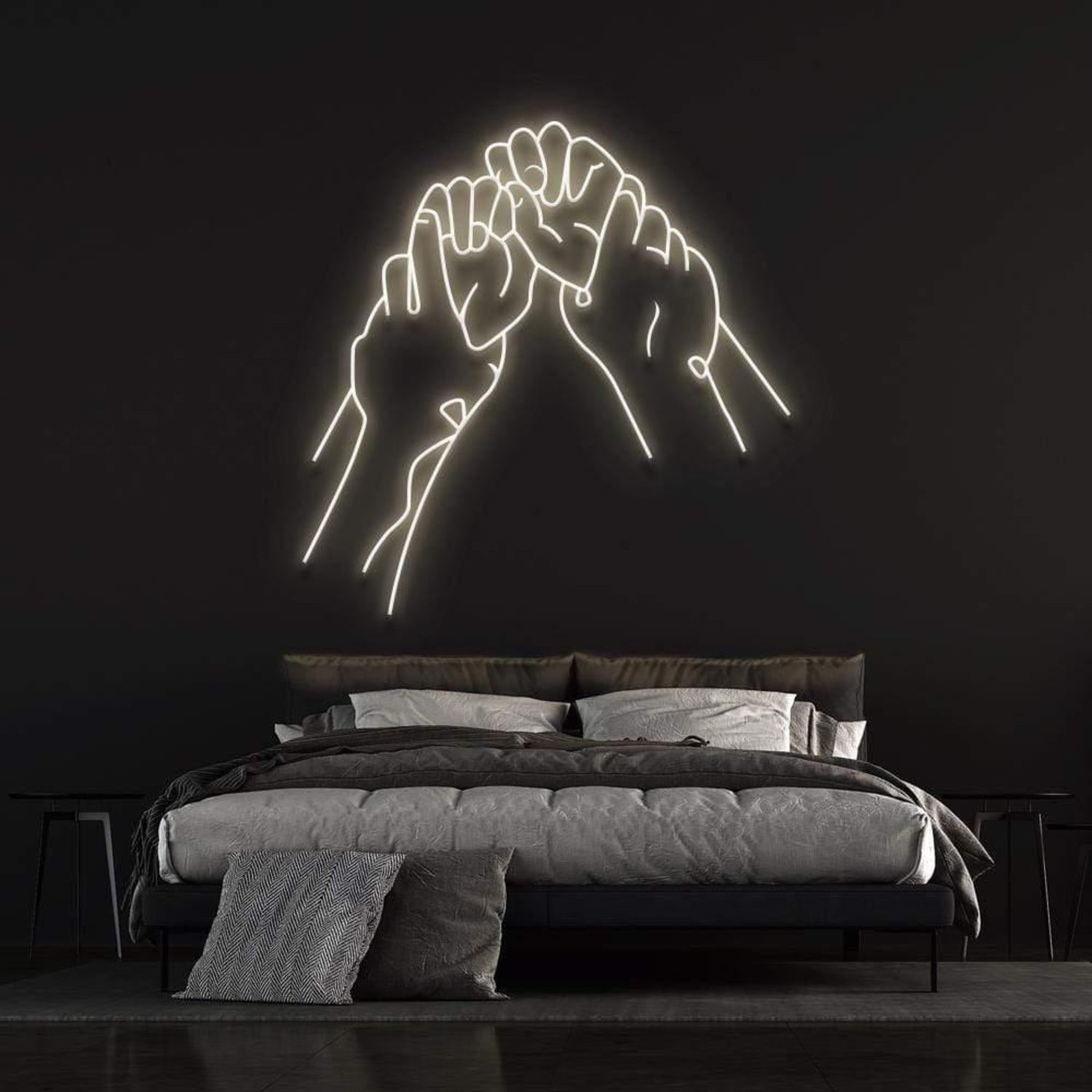 Hold Hands White Minimalist Fist Bump Led Neon Sign For Modern Bedroom Decor | Shineneon