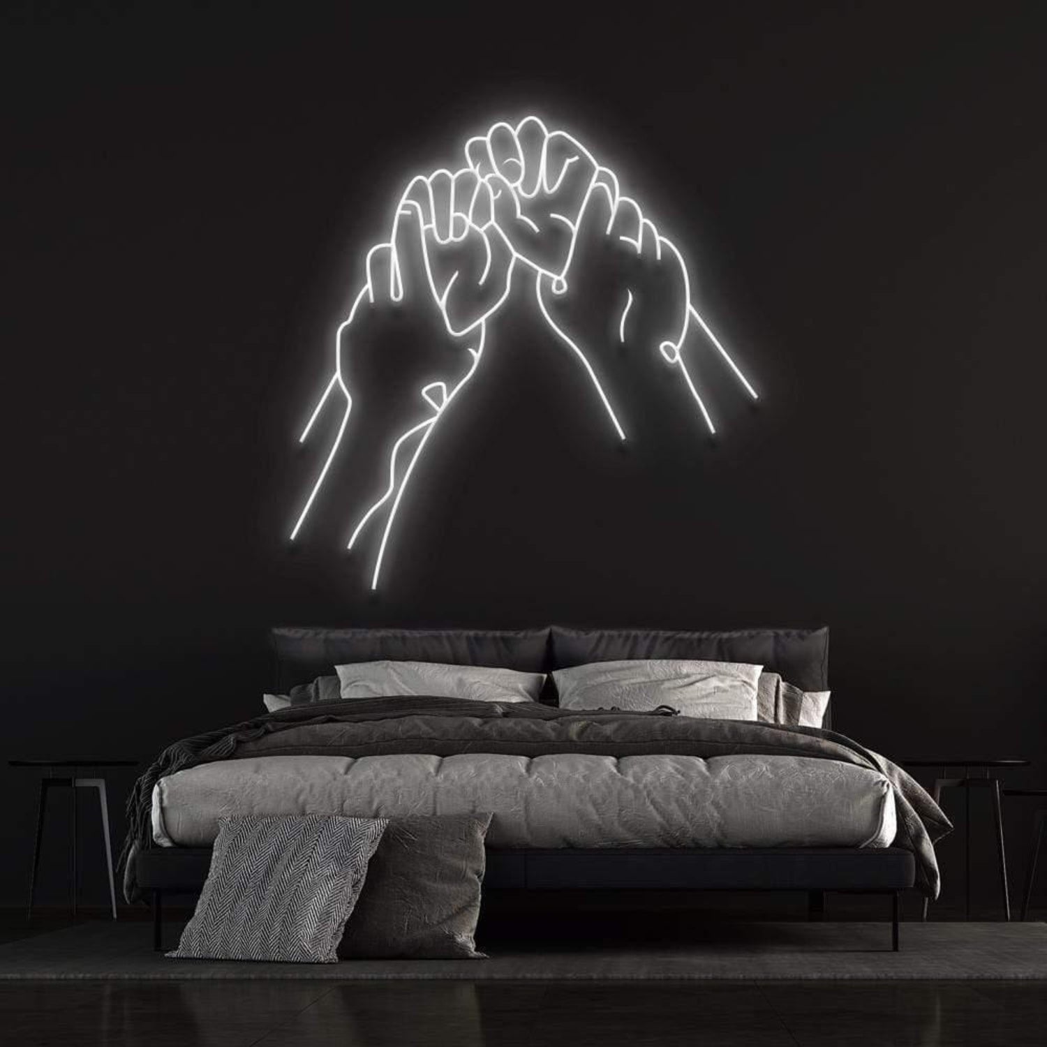Hold Hands White Minimalist Fist Bump Led Neon Sign For Modern Bedroom Decor | Shineneon