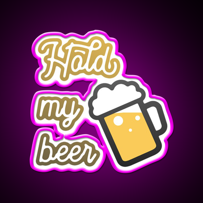 Hold My Beer With Mug Beer Bar Decor Led Neon Sign Rgb Color - Neon sign mounted on wall in room