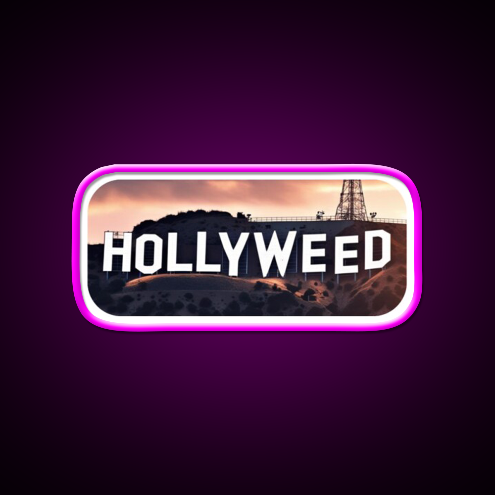 Hollyweed Hemp Inspired Green Leaf Led Neon Sign Rgb Color - Neon sign mounted on wall in room